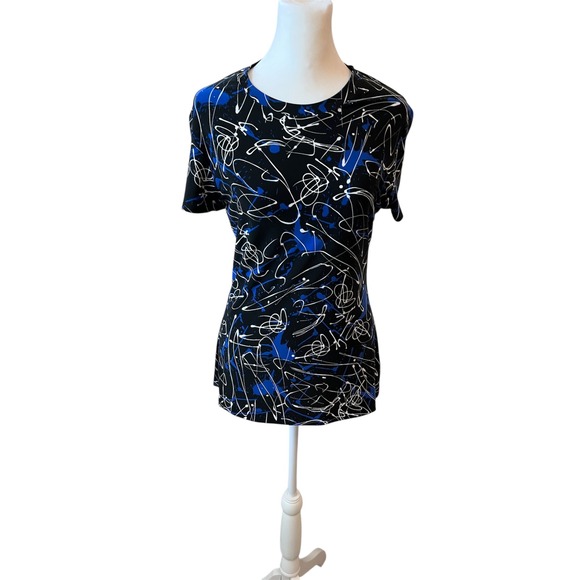 Norma Kamali Abstract Print Tee Top Short Sleeve‎ Casual L - Picture 1 of 6
